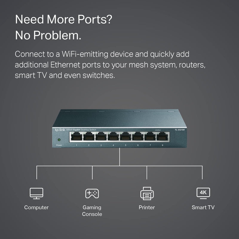 TP-Link TL-SG108 8 Ports Gigabit Ethernet Desktop Steel Case Switch