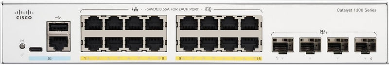 Cisco Catalyst 1300 16-Port Gigabit Ethernet + 4x10Gb SFP+ Advanced Security Managed Switch (C1300-16P-4X-UK/NE-1316P4X)