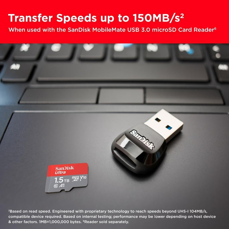 SanDisk 1.5TB Ultra microSDXC (A1, CL10, 150MB/s) SDSQUAC-1T50-GN6MN 772-4573