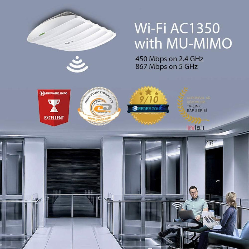TP-Link Omada EAP225 AC1350 Wireless MU-MIMO Gigabit Dual Band Ceiling Mount Access Point with PoE Support