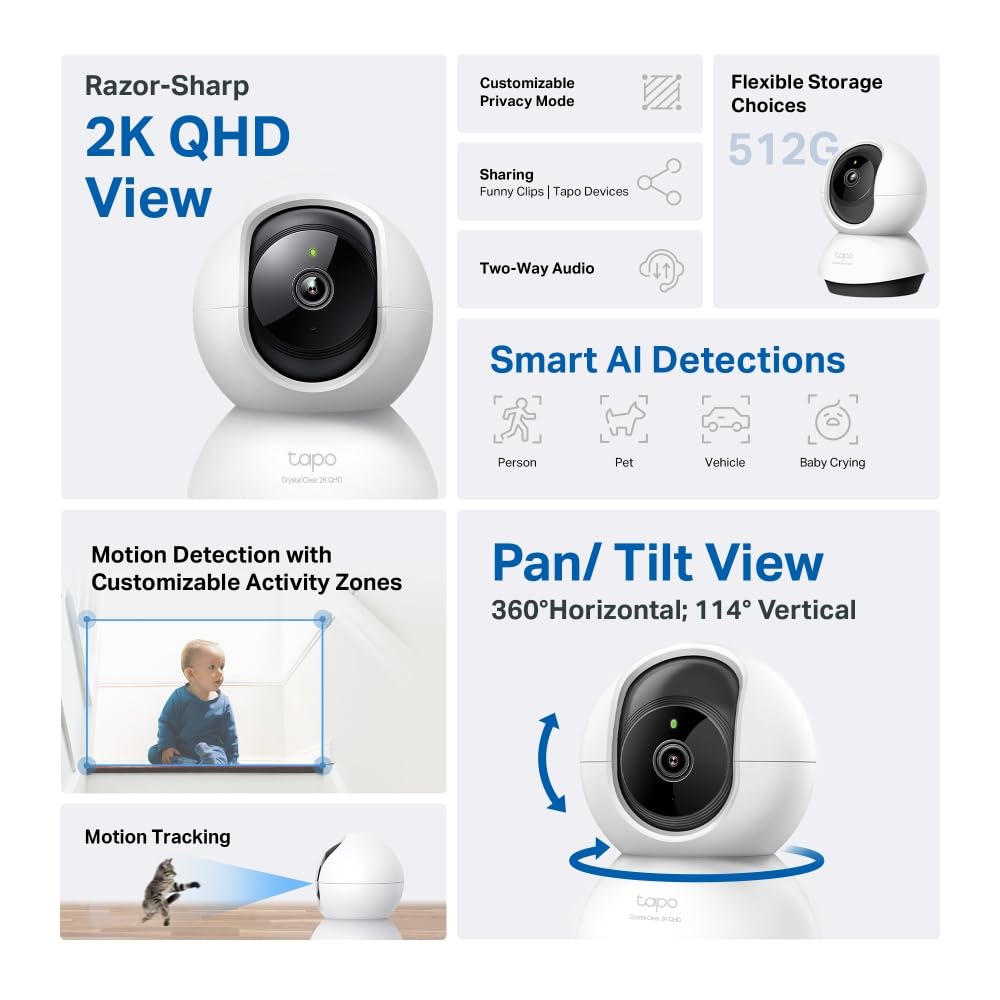 TP-Link Tapo C220 4MP 2K Pan/Tilt AI Home Security Wi-Fi Indoor Camera