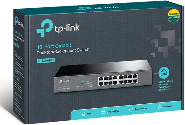 TP-Link TL-SG1016D 16 Port Gigabit Desktop/1U 13" Rack Mountable Steel Case
