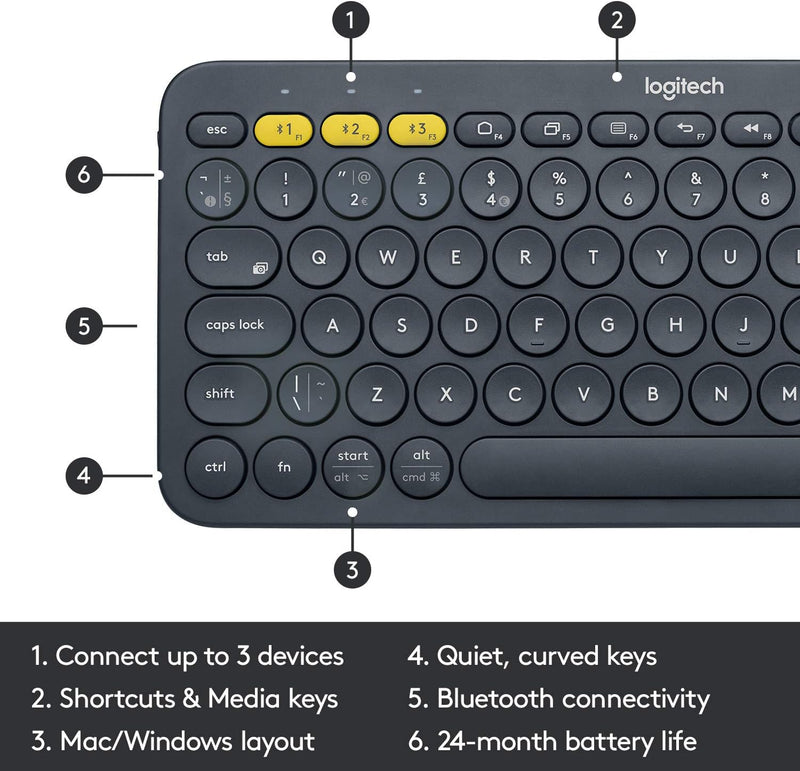 Logitech K380 Multi-tasking Bluetooth Keyboard (Chinese Version) - Graphite Graphite Gray 920-007592 Original Licensed