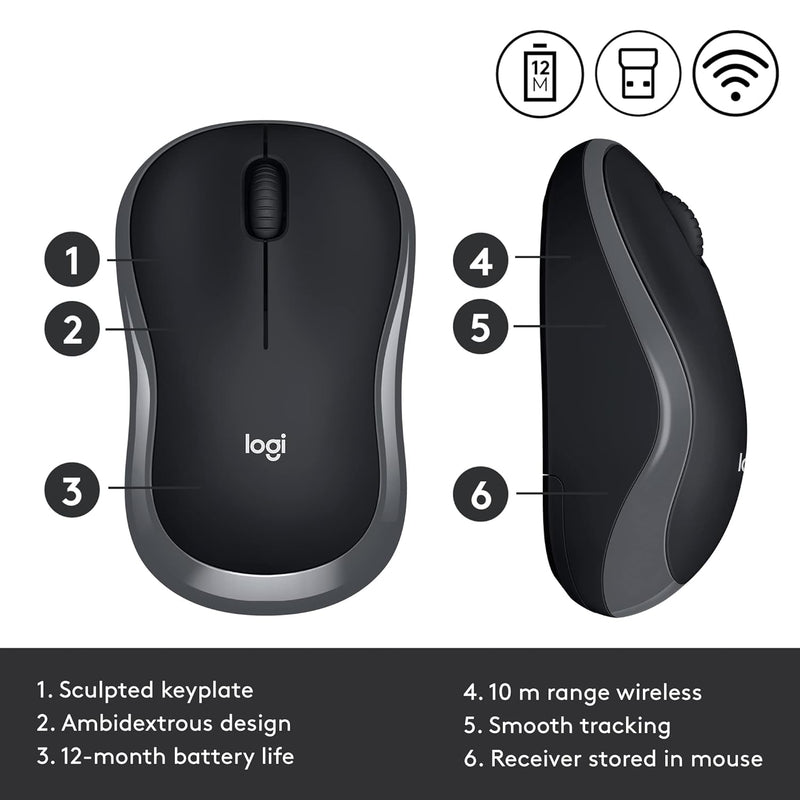 Logitech M185 Wireless Mouse-Fog Gray 910-002258 Original licensed product 