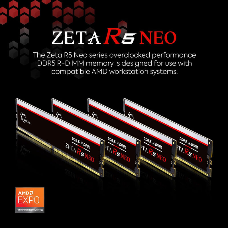 G.SKILL 192GB Kit (4x48GB) ZETA R5 Neo RDIMM for AMD F5-6400R3239G48GQ4-ZR5NK DDR5 6400MHz ECC Registered CL32 Memory (AMD EXPO)