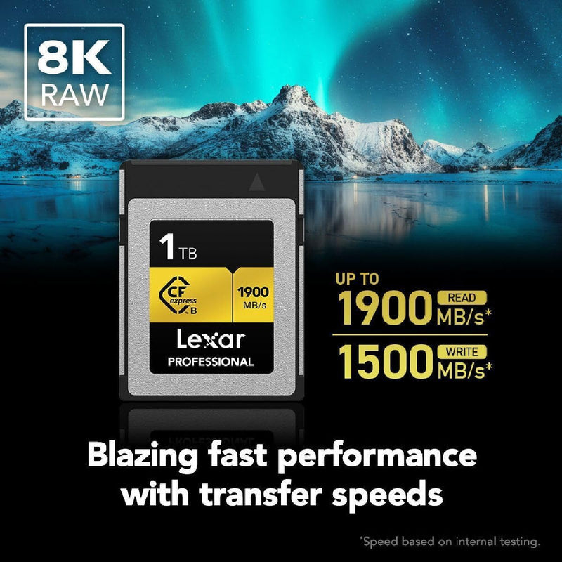 Lexar GOLD SERIES 1TB PROFESSIONAL CFexpress™ TYPE B CARD (up to 1900MB/s read, 1500MB/s write) LCXEXPR001T-RNENG