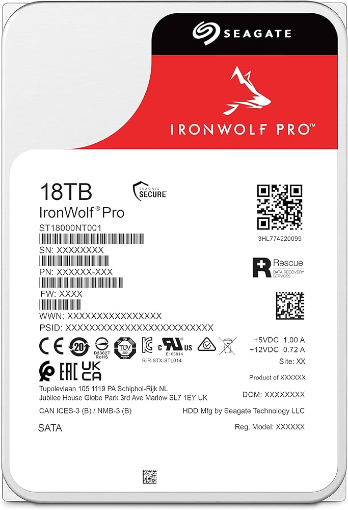 Seagate 18TB IronWolf Pro ST18000NT001 NAS 3.5" SATA 7200rpm 256MB Cache HDD