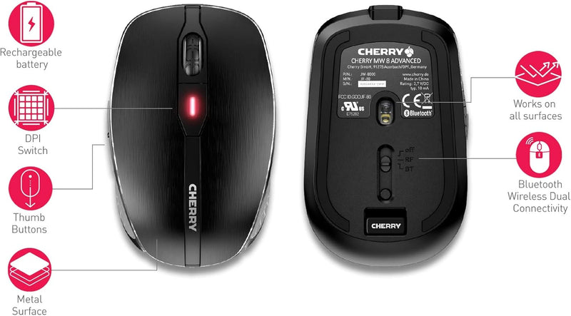 CHERRY MW8 ADVANCED (Black) Bluetooth Wireless Mouse (JW-8001) 