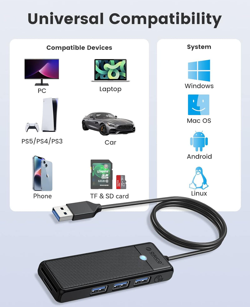 ORICO USB3.0 5-in-1 HUB with Card Reader PAPW3AT-U3