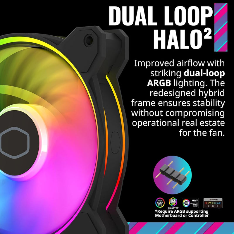 Cooler Master MasterFan MF120 HALO2 3 in 1 Pack ARGB 12cm Case Fan MFL-B2DN-213P2-R2