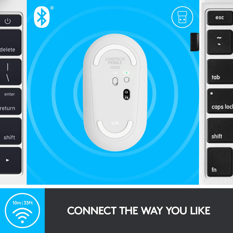 Logitech PEBBLE M350 Wireless Mouse 纖薄靜音無線藍牙滑鼠 - Pearl White 珍珠白色 910-005600 原裝行貨