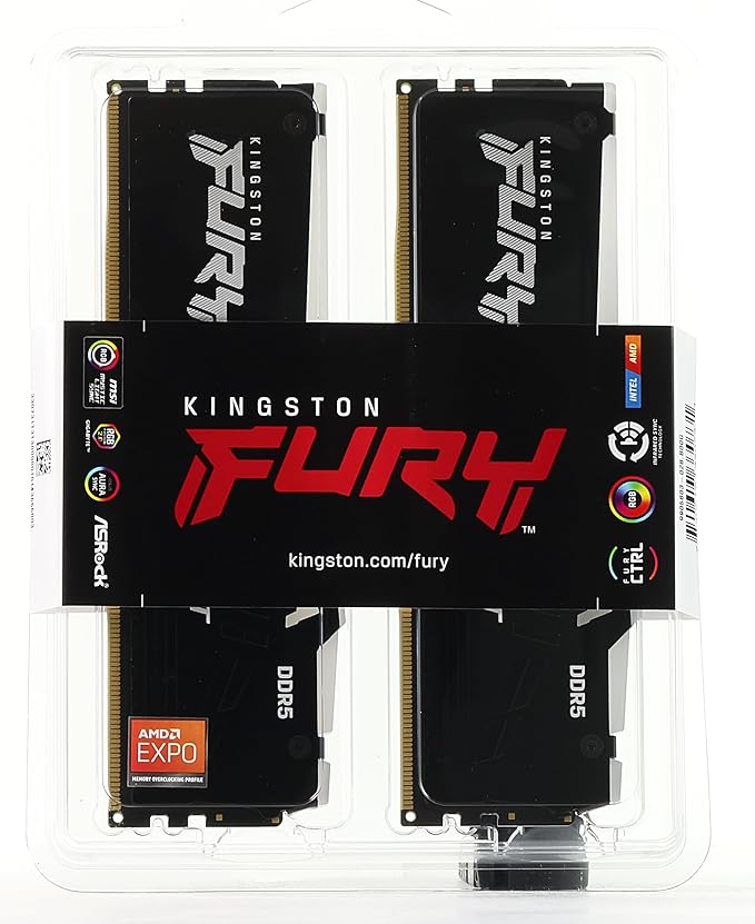 Kingston 64GB Kit (2x32GB) KF560C36BBE2AK2-64 FURY Beast RGB DDR5 6000MHz Memory (AMD EXPO & Intel XMP 3.0)