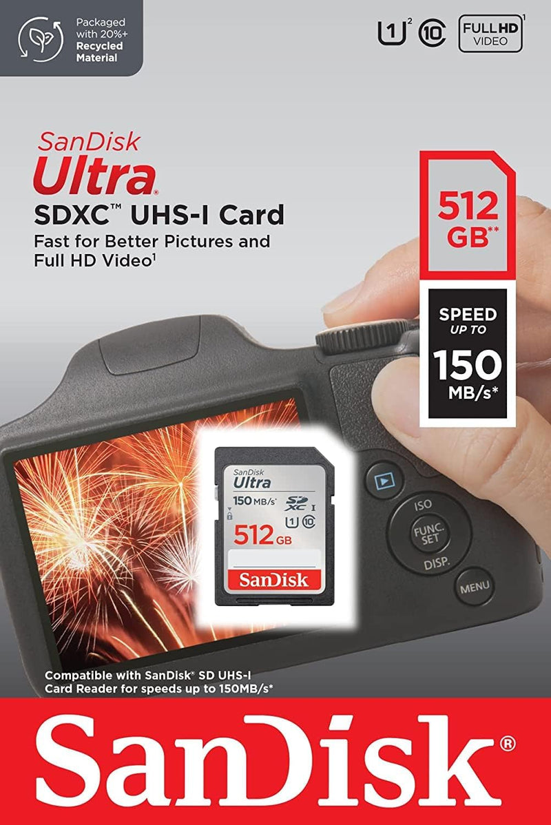 SanDisk 512GB Ultra SDXC (Class 10, 150MB/s) SDSDUNC-512-GN6IN 772-4567