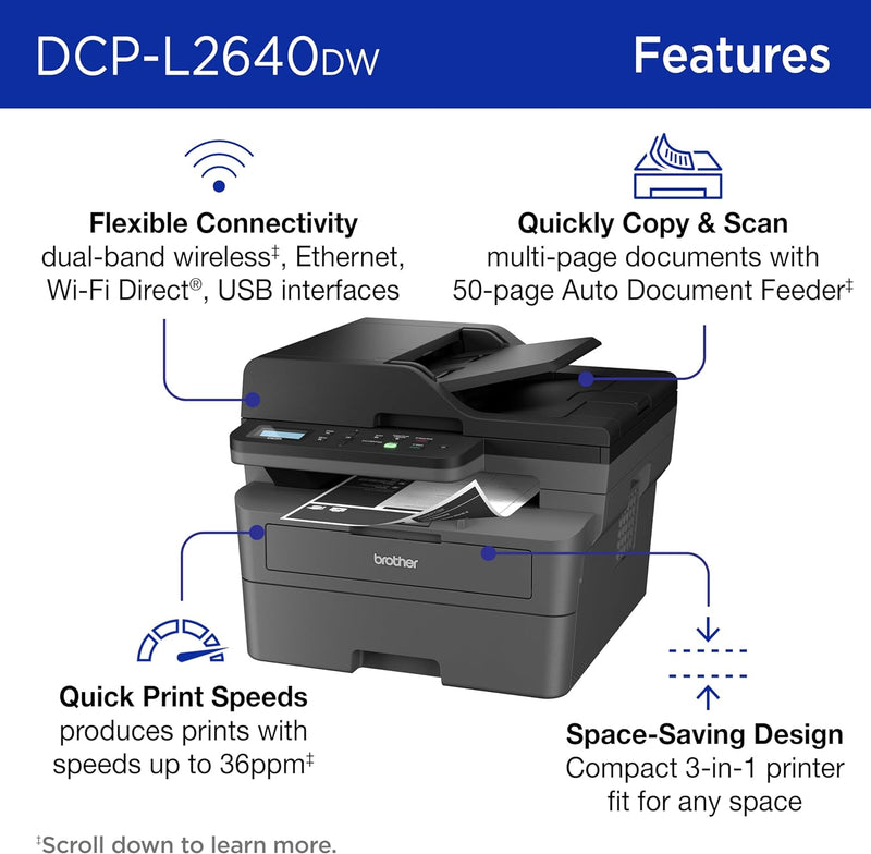 Brother DCP-L2640DW 4-in-1 black and white wireless double-sided laser printer 