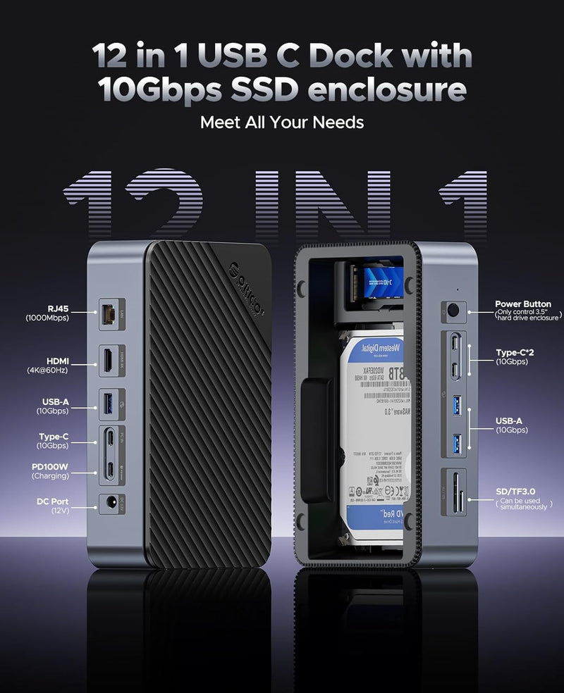 ORICO 10 in 1 Docking Station with M.2 &amp; 3.5" Hard Drive Enclosure D35M2 
