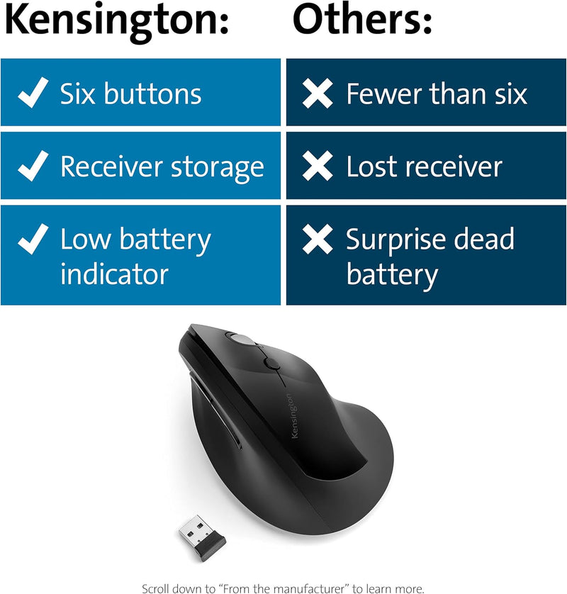 Kensington Pro Fit Ergo Upright Wireless Mouse - Black ME-KVERTBK (K75501WW) 