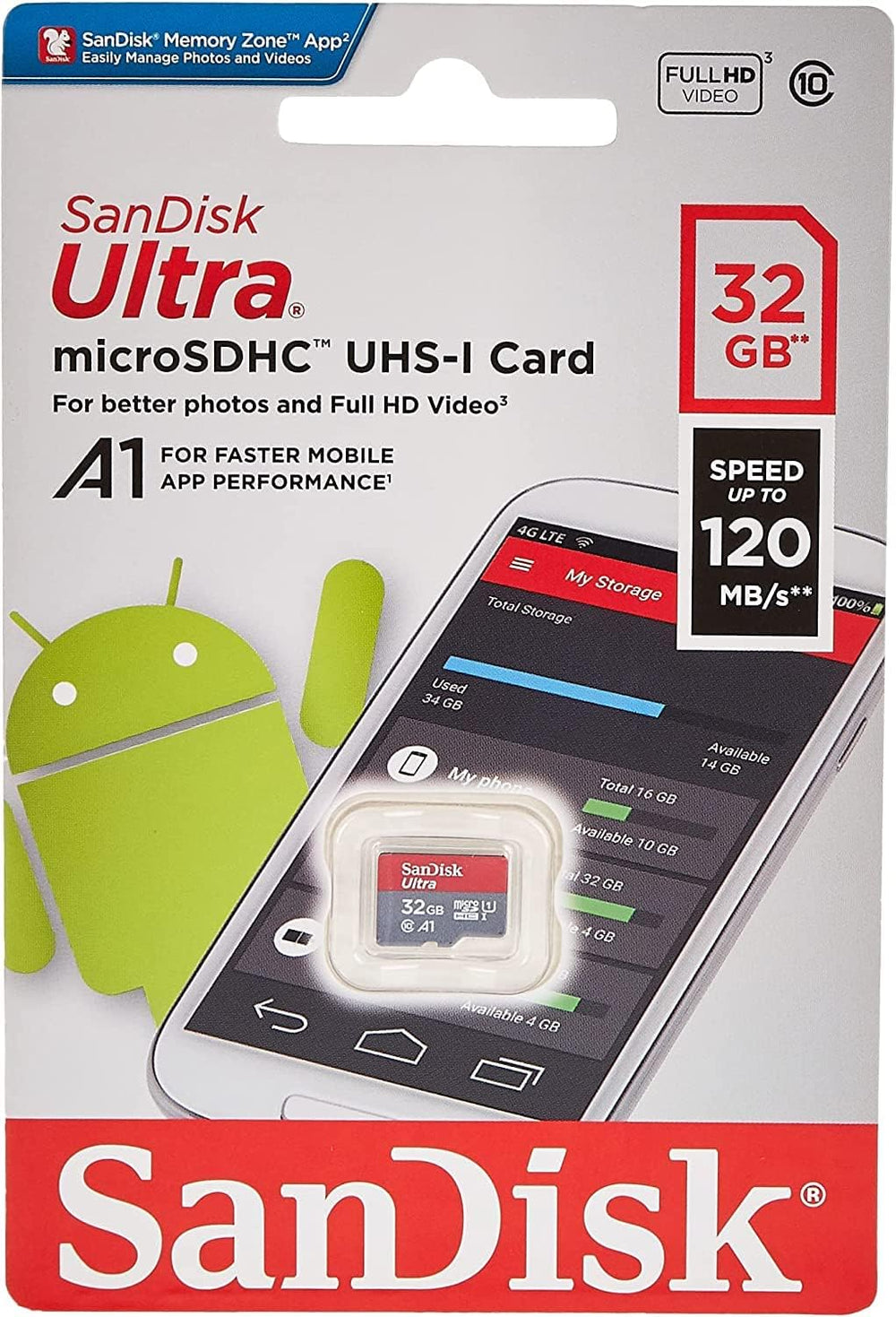 SanDisk 32GB Ultra microSDHC (A1, CL10, 120MB/s) SDSQUA4