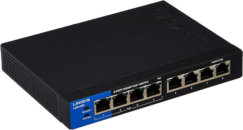 Linksys LGS108P-AP 8-Port Business Desktop Unmanaged Gigabit PoE+ Switch (5 year)