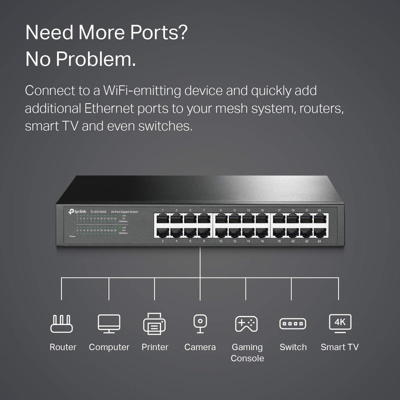 TP-Link TL-SG1024S 24-Port Gigabit 1U 13" Rack Mountable Steel Case Switch 