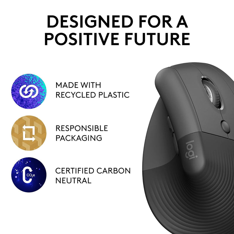 Logitech Lift 人體工學垂直無線滑鼠 - Graphite 石墨灰色