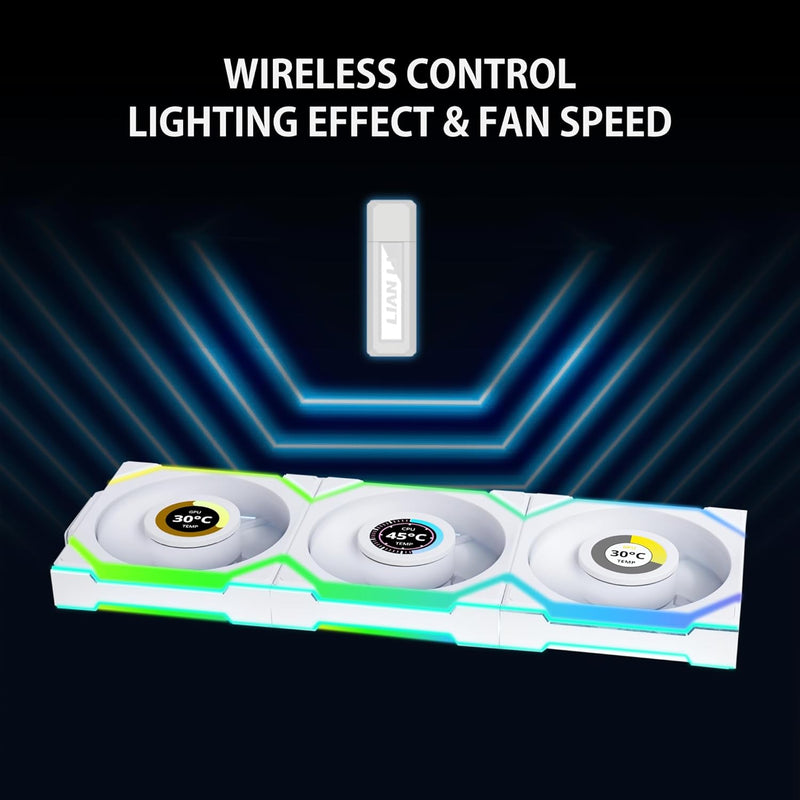 LIAN LI UNI FAN SL Wireless LCD 120mm (3 in 1) Case Fan - WHITE (12SLLCD1W3W)