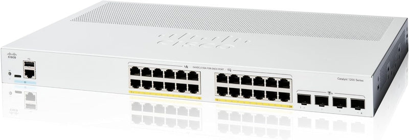 [Latest Product] Cisco Catalyst 1200 24-Port Gigabit Ethernet + 4x10Gb SFP+ (195W PoE+) Smart Managed Switch (C1200-24P-4X-UK/NE-1224P4X)