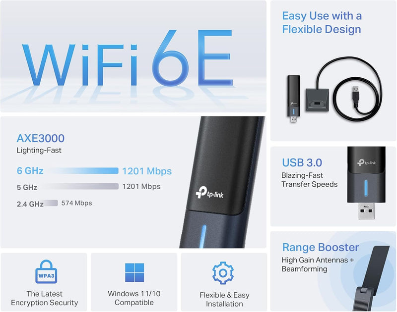 TP-Link Archer TXE50UH AXE3000 High Gain Tri-Band Wi-Fi 6E USB Adapter