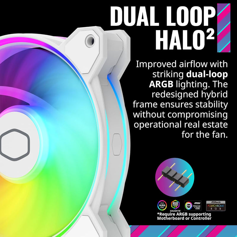 Cooler Master MasterFan MF120 HALO2 WHITE 白色 ARGB 12cm Case Fan MFL-B2DW-21NP2-R2