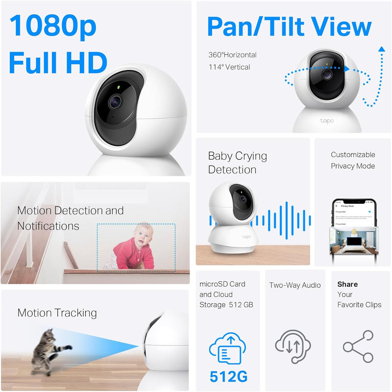 TP-Link Tapo C200P2 FHD Pan / Tilt Wireless WiFi Home Security Surveillance IP Camera CCTV (2件裝)