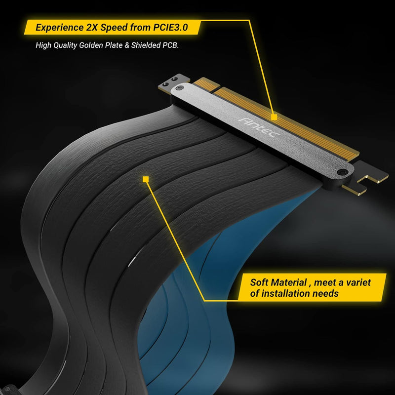 Antec PCI-E 4.0 Riser Cable With Vertical Bracket Cable Kit (200mm) - (黑色) Black (AT-RCVB-BK200-PCIE-RTX40)