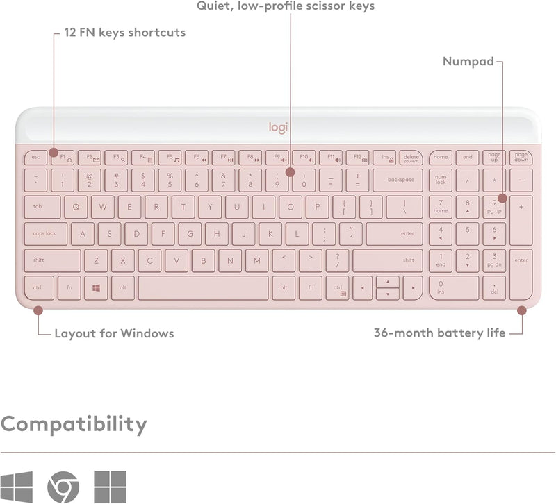 Logitech MK470 Slim Wireless Combo (English Version) - Rose Pink Rose Pink 920-011326 Original licensed product