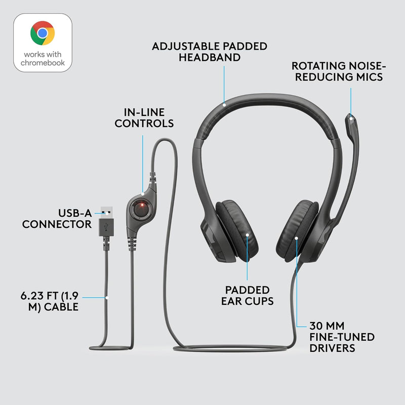 Logitech H390 Wired USB 配備隔噪麥克風以及線控耳機麥克風 - Black 黑色