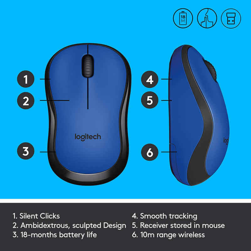Logitech M221 Silent Wireless Silent Mouse-Blue Blue 910-004887 Original licensed product 