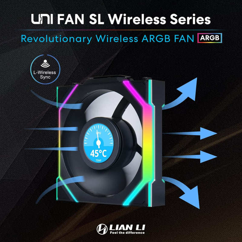 LIAN LI UNI FAN SL Wireless LCD 120mm (3 in 1) Case Fan - BLACK (12SLLCD1W3B)