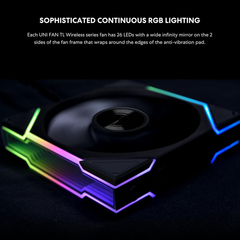 LIAN LI UNI FAN TL Wireless Reverse Blade 反葉 120mm (3 in 1) Case Fan - BLACK (12RTL1W3B)