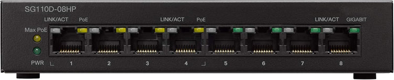 Cisco SG110D-08HP-UK 8-Port PoE Gigabit Desktop Switch (w/ 4x PoE+ Ports 33W)