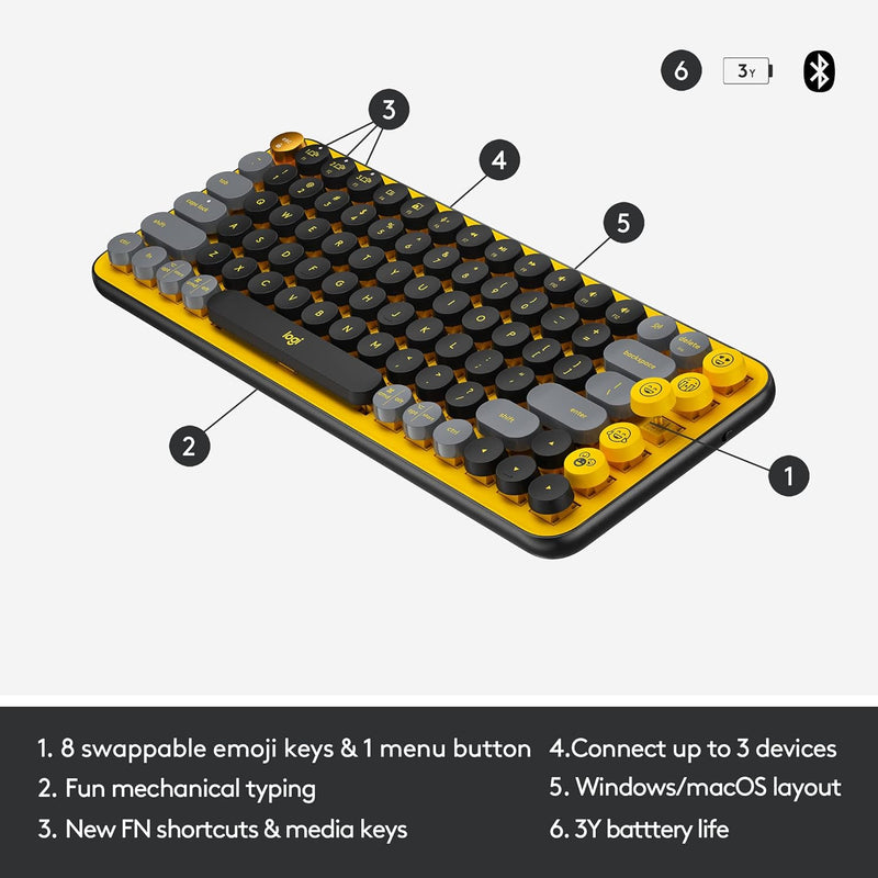 Logitech POP KEYS 無線藍牙機械鍵盤 - Blast Yellow 陽光黃 920-010577 原裝行貨
