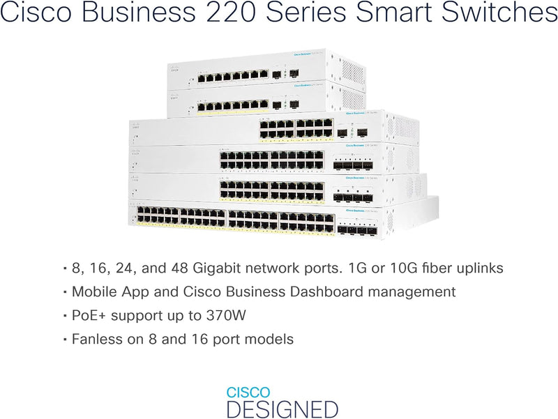 Cisco Business CBS220 16-Port Gigabit + 2-Port Gigabit SFP Uplink Smart Switch (CBS220-16T-2G-UK / NE-2216T2G)