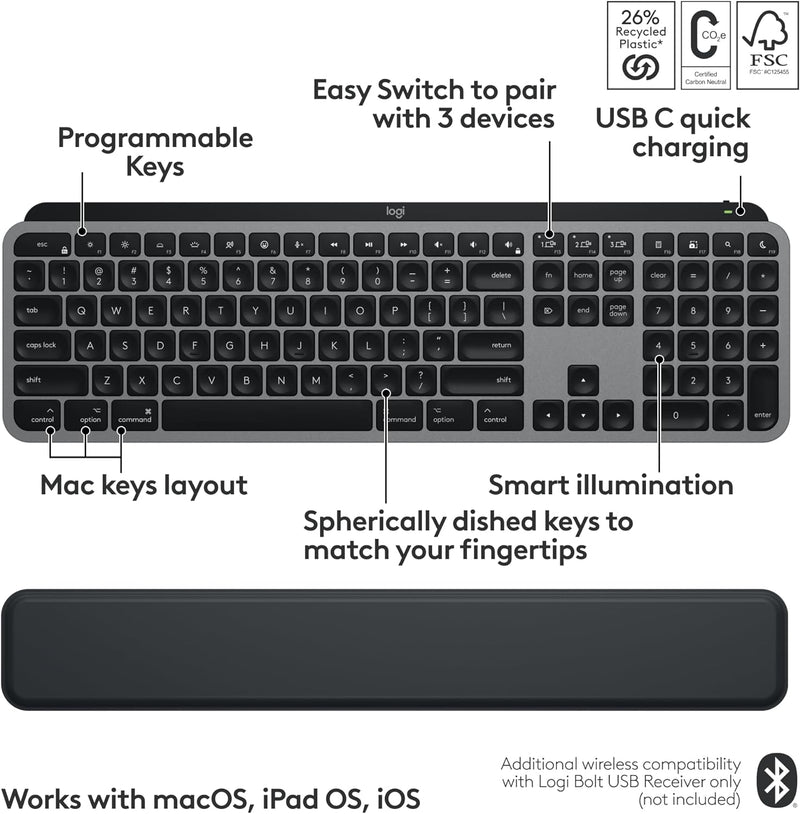 Logitech MX KEYS S Combo 無線高效鍵盤滑鼠組合(MX Master 3S、MX Keys S 和 MX 手托) 920-011605 原裝行貨