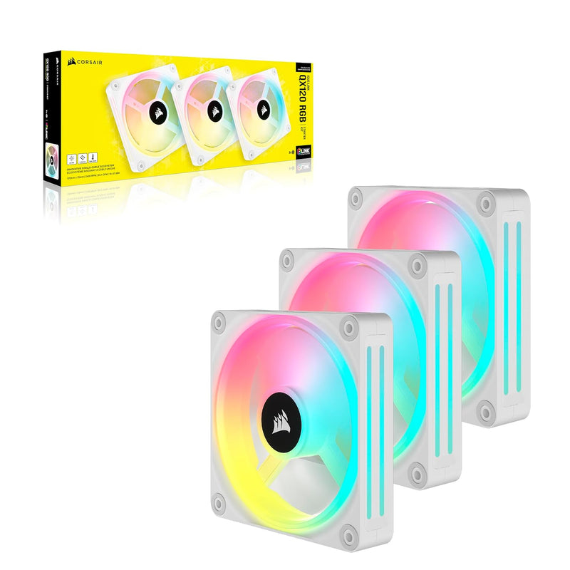 Corsair iCUE LINK QX120 RGB White 120mm PWM PC Case Fan Starter Kit with iCUE LINK System Hub (3-pack) CO-9051006-WW 