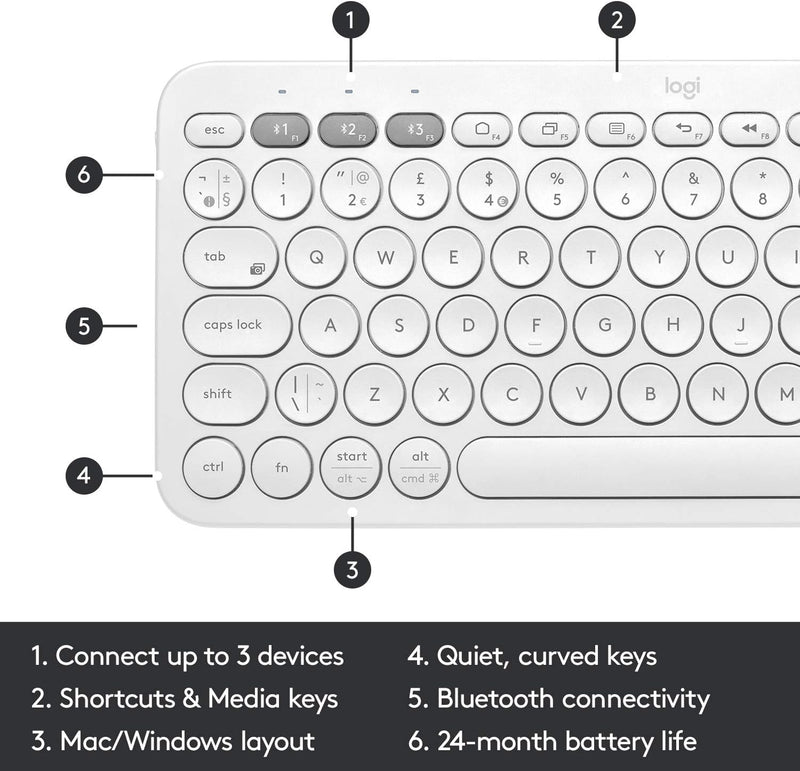 Logitech K380 多工藍牙鍵盤 (中文版) - Pearl White 珍珠白色 920-009170 原裝行貨