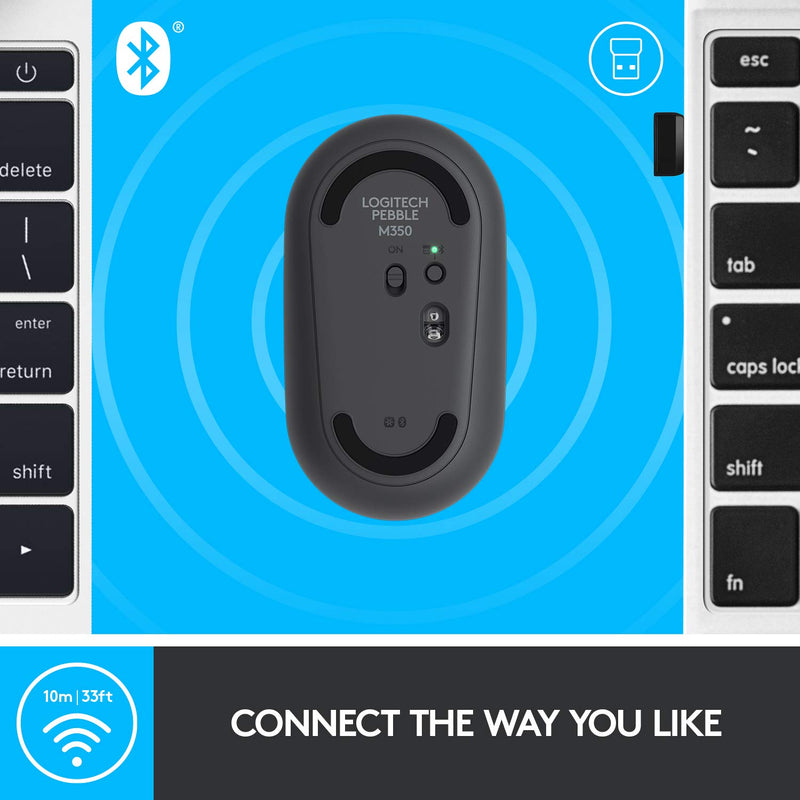 Logitech PEBBLE M350 Wireless Mouse 纖薄靜音無線藍牙滑鼠 - Graphite 石墨灰色 910-005602 原裝行貨