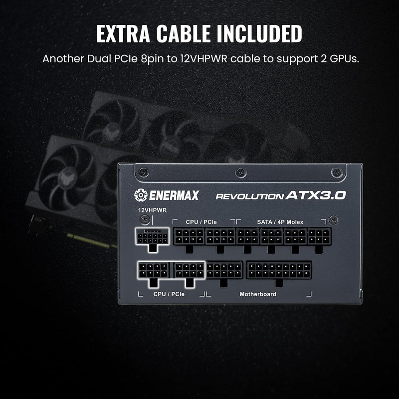 ENERMAX REVOLUTION ATX3.0 PCIE 5.0 1200W 80 PLUS Gold Fully Modular Power Supply (PS-ERA1K2) 
