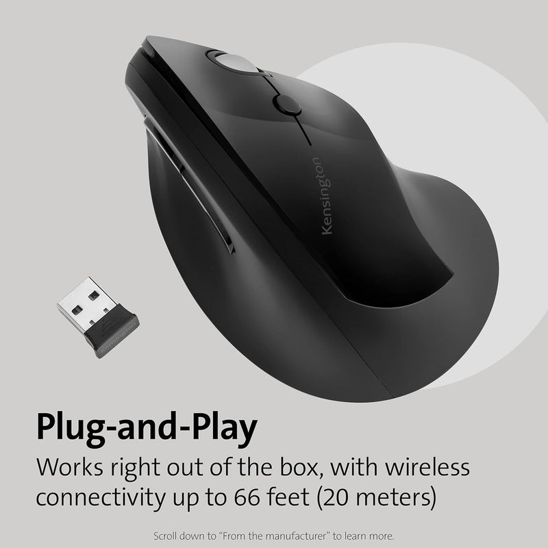Kensington Pro Fit Ergo Upright Wireless Mouse - Black ME-KVERTBK (K75501WW) 