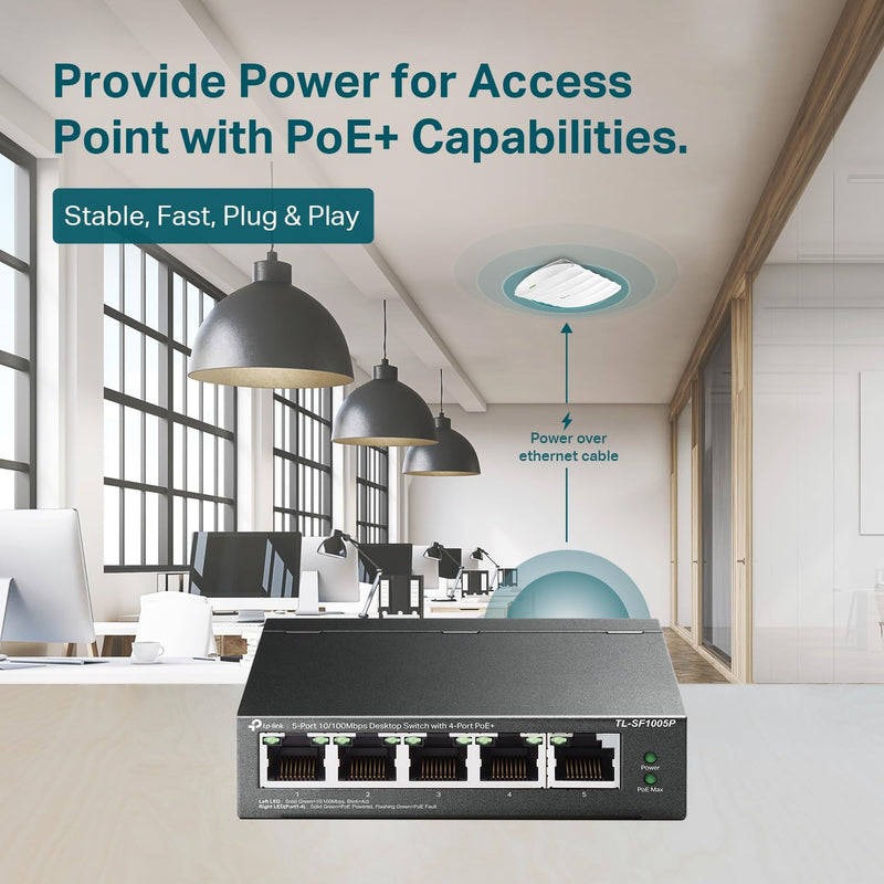 TP-Link TL-SF1005P 5 10/100Mbps RJ45 Ports Desktop Switch with 4-Port PoE (58W)