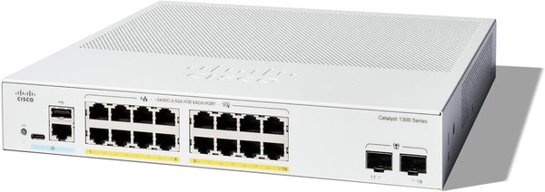 Cisco Catalyst 1300 16-Port Gigabit Ethernet + 2xSFP (120W PoE+) Advanced Security Managed Switch (C1300-16P-2G-UK/NE-1316P2G)