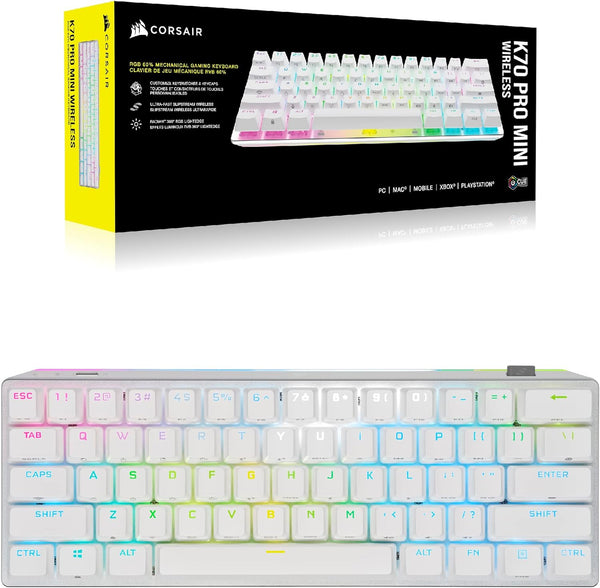 [CORSAIR May Esports Product Discount] Corsair K70 PRO MINI WIRELESS 60% Mechanical CHERRY MX Red Switch Keyboard with RGB Backlighting - White CH-9189110-NA 