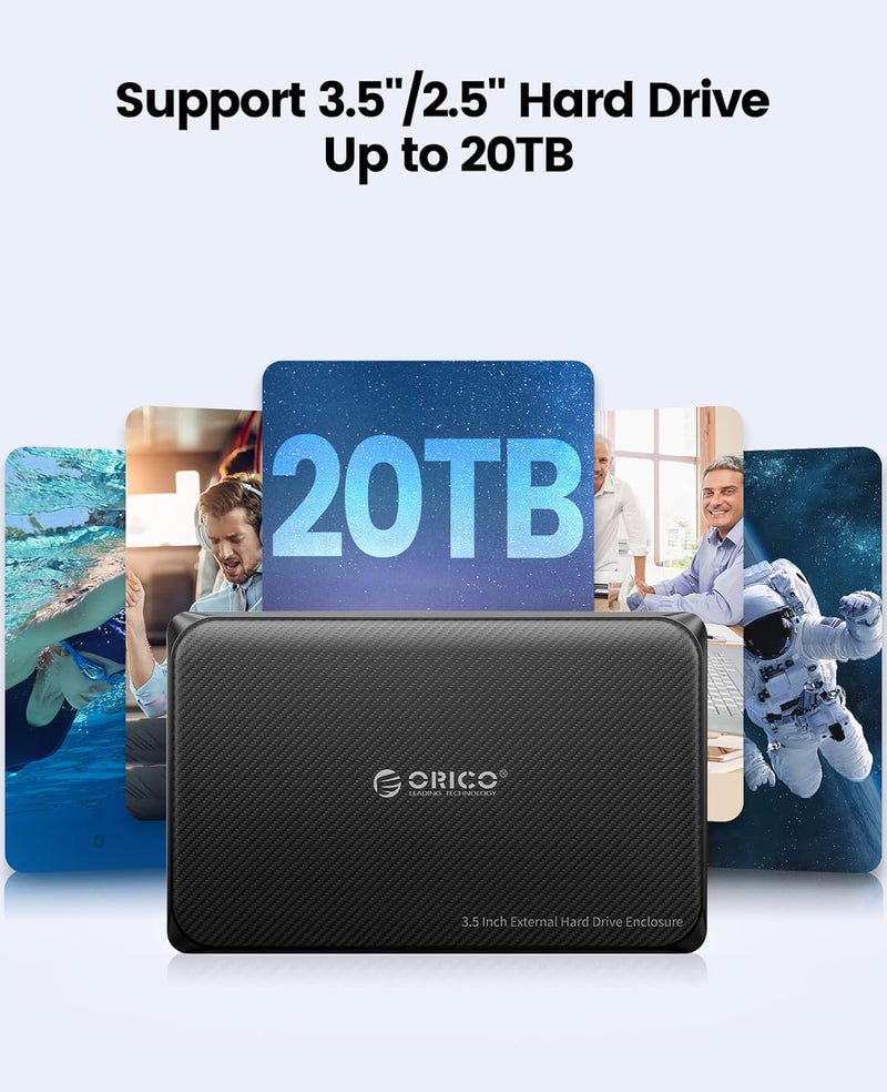 ORICO 3.5 inch Tool-Free External Hard Drive Enclosure DDW35-U3-UK-BK-BP