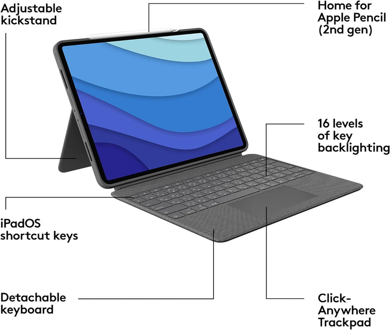 Logitech Combo Touch keyboard case with trackpad (for iPad Pro 12.9" 5th generation) 920-010215 Original licensed