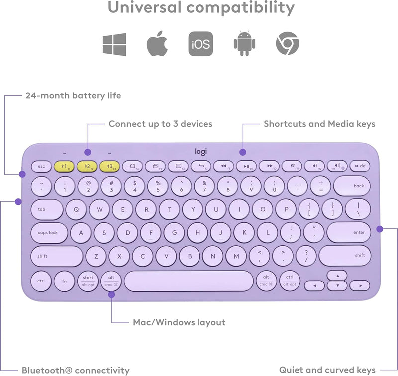 Logitech K380 跨平台藍牙鍵盤 (English Version) - Xingmu Zi 星暮紫色 920-011146 原裝行貨